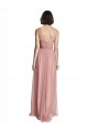 Rose Rosa Linha A Decote V Tule Longo Vestidos de Madrinha