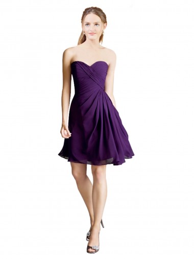 Roxo Linha A Amor Chiffon Curto Vestidos de Madrinha / Vestidos de Homecoming