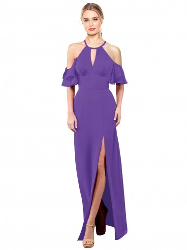 Roxo Linha A Cabeçada Chiffon Longo Vestidos de Madrinha