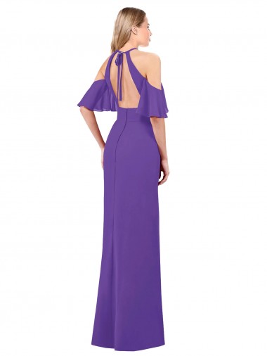 Roxo Linha A Cabeçada Chiffon Longo Vestidos de Madrinha