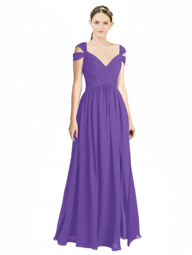 Roxo Linha A Fora do Ombro Chiffon Longo Vestidos de Madrinha