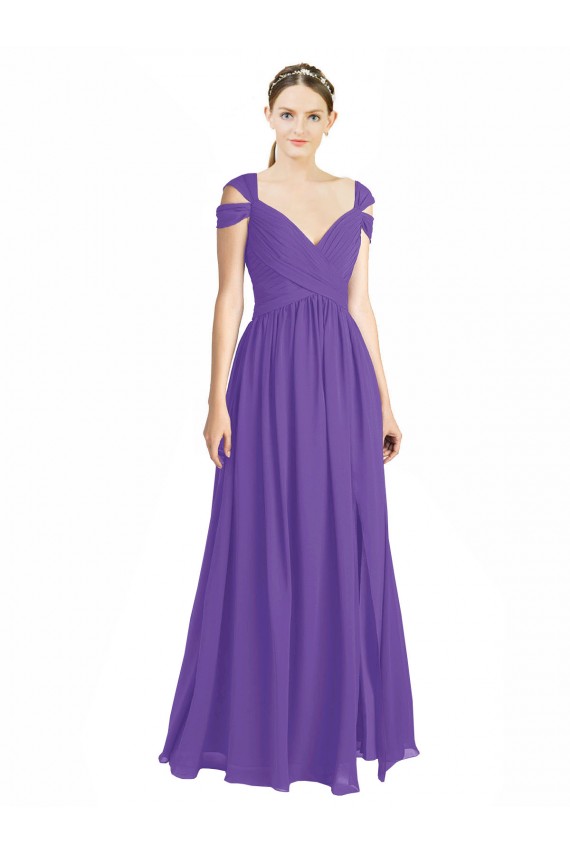Roxo Linha A Fora do Ombro Chiffon Longo Vestidos de Madrinha Acessíveis