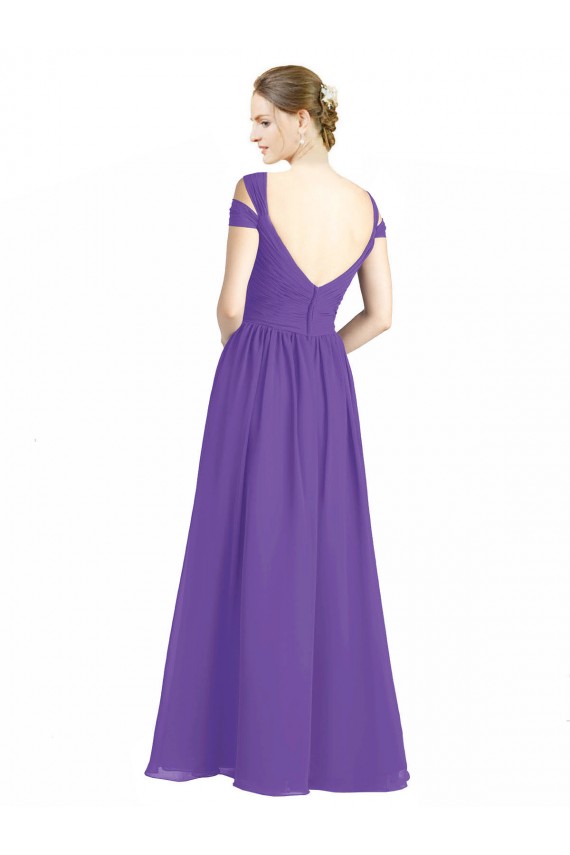 Roxo Linha A Fora do Ombro Chiffon Longo Vestidos de Madrinha Acessíveis