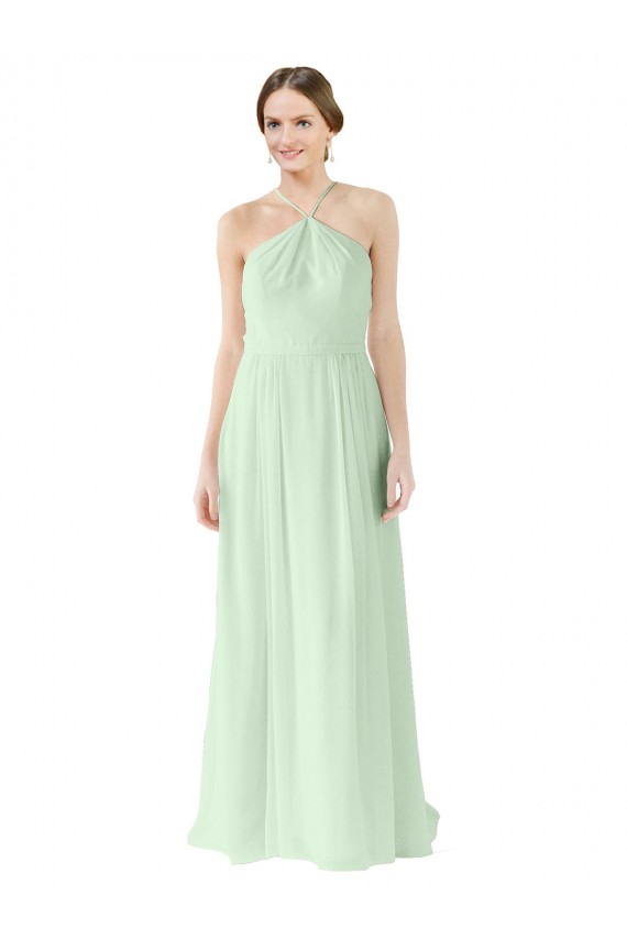 Sábio Chiffon Linha A Cabeçada Longo Vestidos de Madrinha Acessíveis