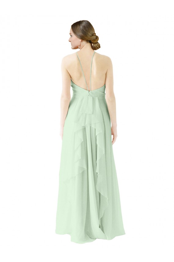 Sábio Chiffon Linha A Cabeçada Longo Vestidos de Madrinha Acessíveis
