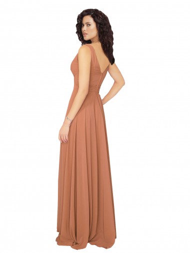 Sábio Chiffon Linha A Costas em V Decote V Longo Vestidos de Madrinha
