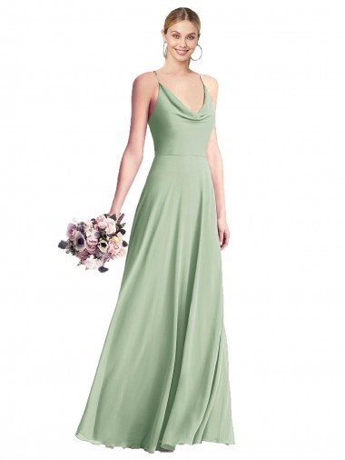 Sábio Chiffon Linha A Criss Cruz Decote Capuz Longo Vestidos de Madrinha