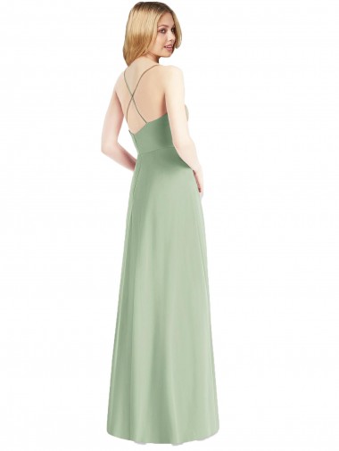 Sábio Chiffon Linha A Criss Cruz Decote Capuz Longo Vestidos de Madrinha