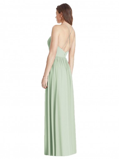 Sábio Chiffon Linha A Criss Cruz Decote V Longo Vestidos de Madrinha