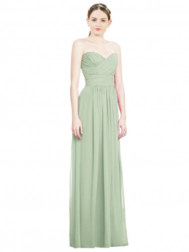 Sábio Chiffon Linha A Criss Cruz Sem alças Longo Vestidos de Madrinha