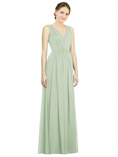 Sábio Chiffon Linha A Sem Mangas Decote V Longo Vestidos de Madrinha
