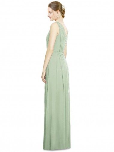 Sábio Chiffon Linha A Sem Mangas Decote V Longo Vestidos de Madrinha