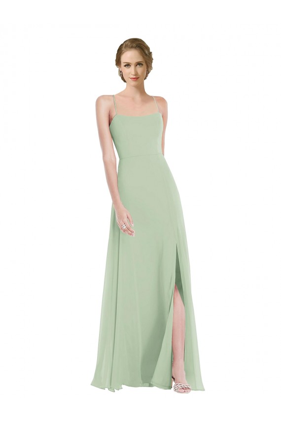 Sábio Linha A Colher Chiffon Longo Vestidos de Madrinha Acessíveis