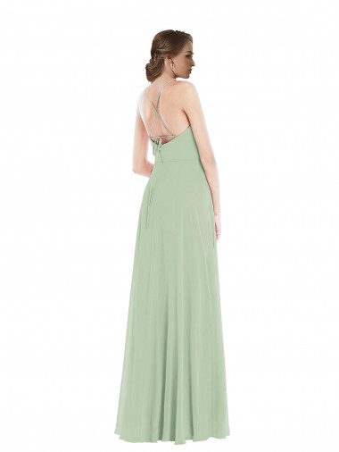 Sábio Linha A Colher Chiffon Longo Vestidos de Madrinha