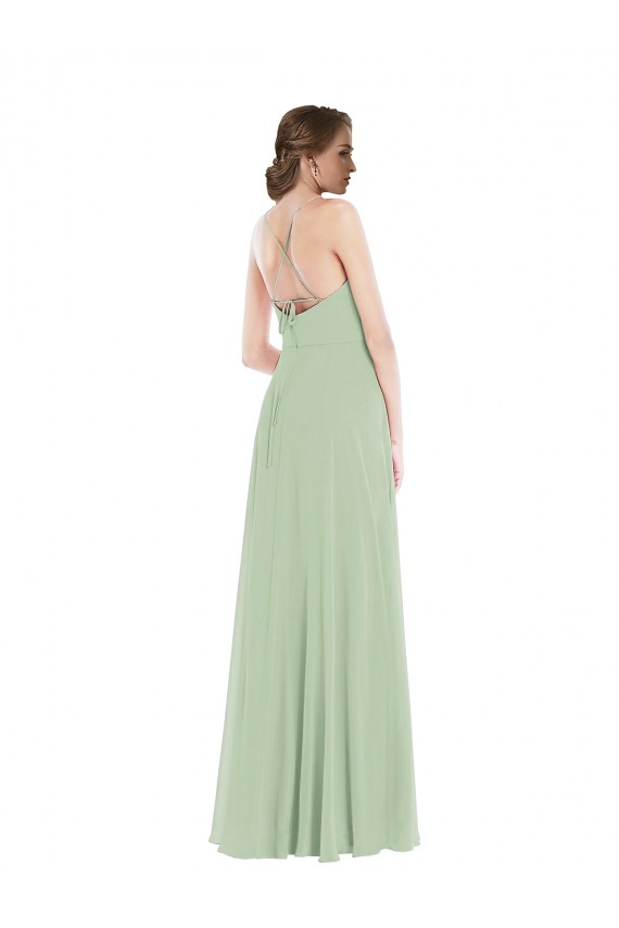 Sábio Linha A Colher Chiffon Longo Vestidos de Madrinha Acessíveis