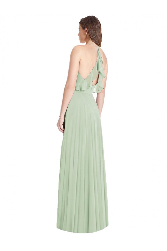 Sábio Trombeta Alças finas Chiffon Longo Vestidos de Madrinha
