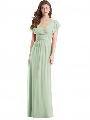 Sábio Trombeta Decote V Chiffon Longo Vestidos de Madrinha