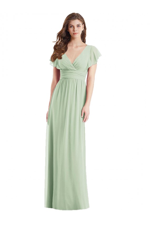Sábio Trombeta Decote V Chiffon Longo Vestidos de Madrinha