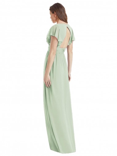 Sábio Trombeta Decote V Chiffon Longo Vestidos de Madrinha