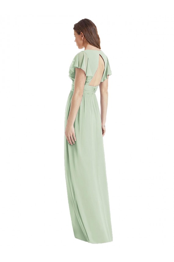 Sábio Trombeta Decote V Chiffon Longo Vestidos de Madrinha