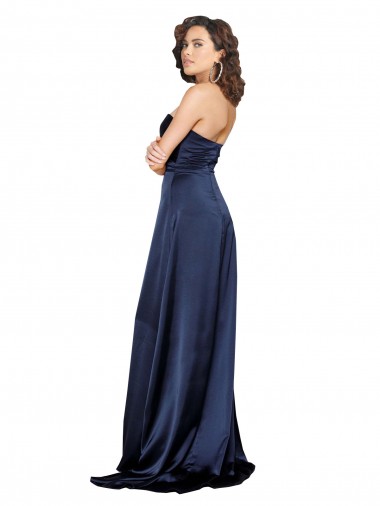 Safira Cetim Sedoso Linha A Lombar Decote Alto Longo Formais Vestidos de Madrinha / Vestidos de Noite / Vestidos de Festa