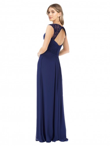 Safira Linha A Decote V Chiffon Longo Vestidos de Madrinha
