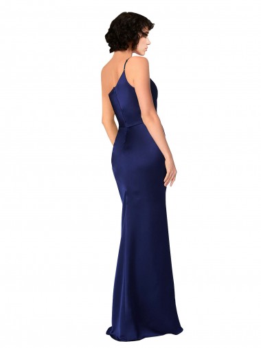 Safira Linha A Um Ombro Cetim Sedoso Longo Formais Vestidos de Madrinha / Vestidos de Festa