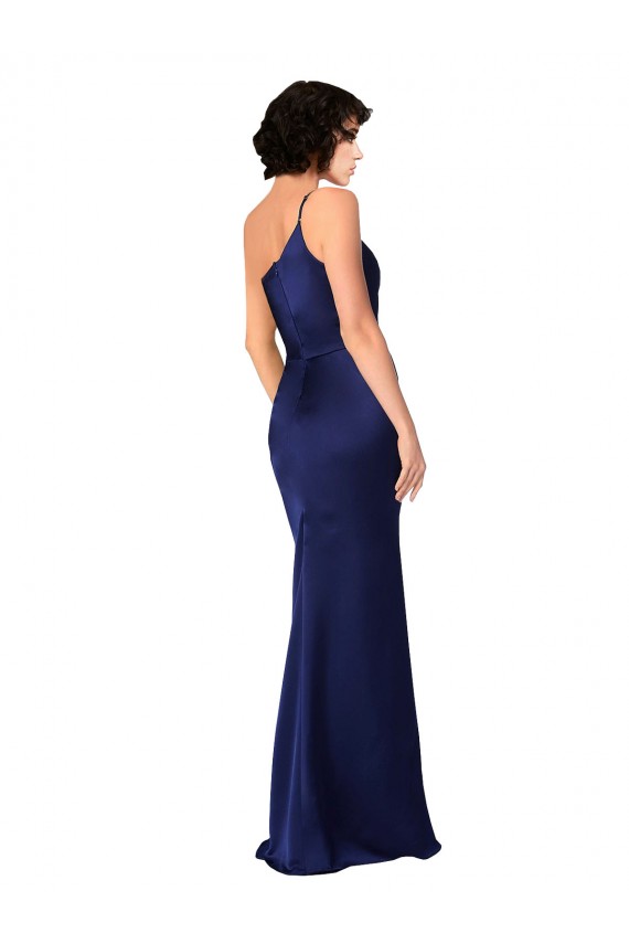 Safira Linha A Um Ombro Cetim Sedoso Longo Formais Vestidos de Madrinha / Vestidos de Festa