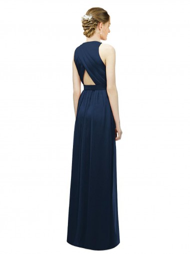 Salmão Linha A Cabeçada Chiffon Longo Vestidos de Madrinha