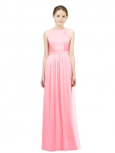 Salmão Linha A Cabeçada Chiffon Longo Vestidos de Madrinha