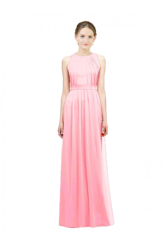 Salmão Linha A Cabeçada Chiffon Longo Vestidos de Madrinha Acessíveis