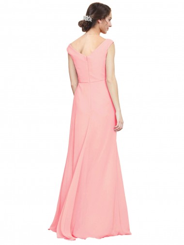 Salmão Linha A Decote V Chiffon Longo Vestidos de Madrinha