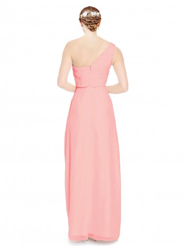 Salmão Linha A Um Ombro Chiffon Longo Vestidos de Madrinha