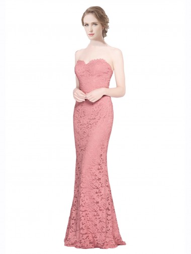 Salmão Renda Sereia Sem Mangas Sem alças Longo Vestidos de Madrinha / Vestidos de Festa