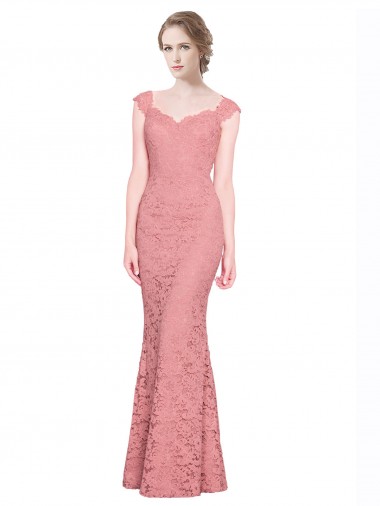 Salmão Renda Sereia Sem alças Longo Vestidos de Madrinha / Vestidos de Festa