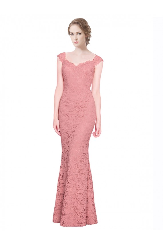 Salmão Renda Sereia Sem alças Longo Vestidos de Madrinha / Vestidos de Festa Acessíveis