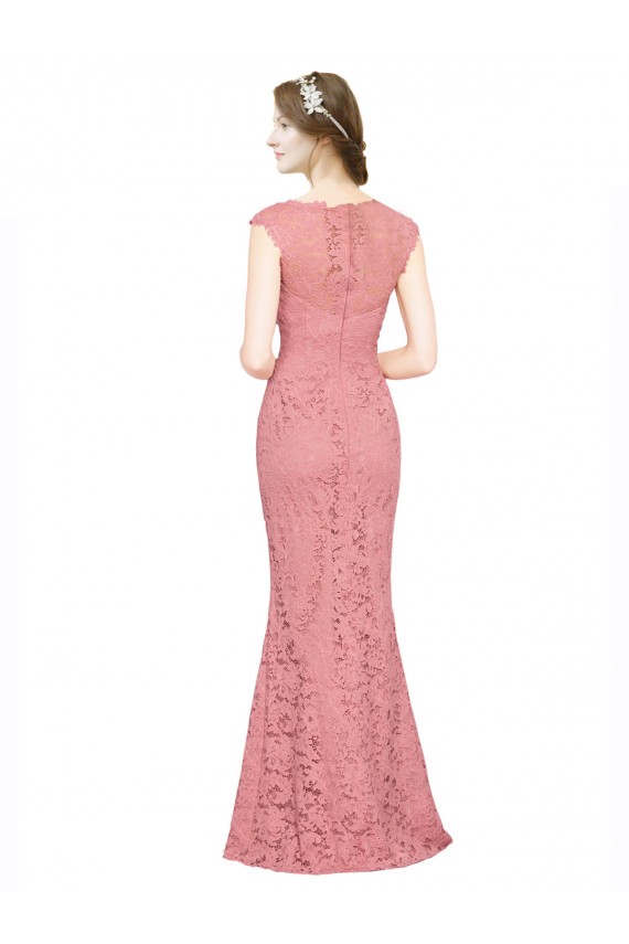 Salmão Renda Sereia Sem alças Longo Vestidos de Madrinha / Vestidos de Festa Acessíveis