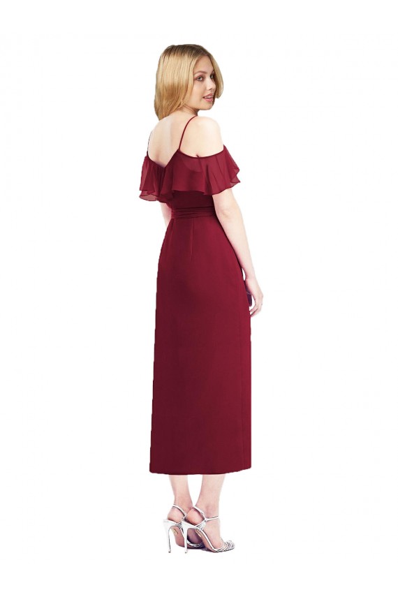 Salmão Trombeta Alças finas Alto Baixo Chiffon Curto Alto Baixo Vestidos de Madrinha Acessíveis
