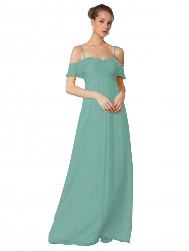 Seaside Linha A Fora do Ombro Chiffon Longo Vestidos de Madrinha