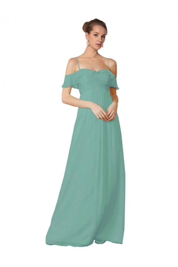 Seaside Linha A Fora do Ombro Chiffon Longo Vestidos de Madrinha Acessíveis