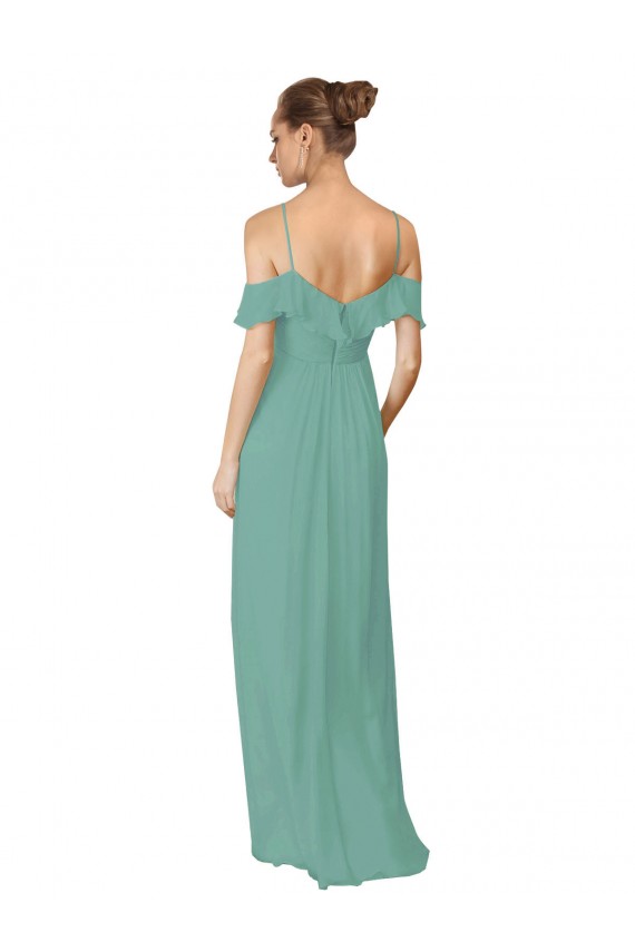 Seaside Linha A Fora do Ombro Chiffon Longo Vestidos de Madrinha Acessíveis