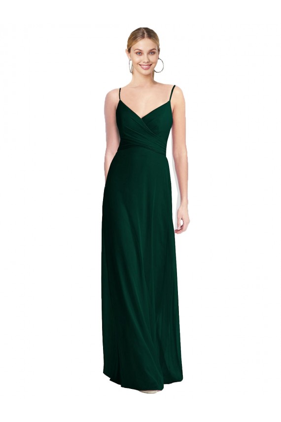 Sempre Verde Linha A Alças finas Chiffon Longo Vestidos de Madrinha Acessíveis