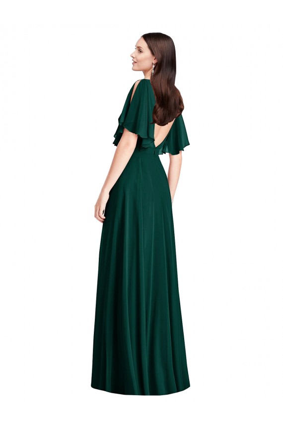 Sempre Verde Linha A Barco Chiffon Longo Vestidos de Madrinha Acessíveis