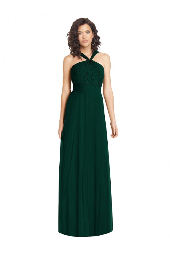 Sempre Verde Linha A Cabeçada Chiffon Longo Vestidos de Madrinha Acessíveis