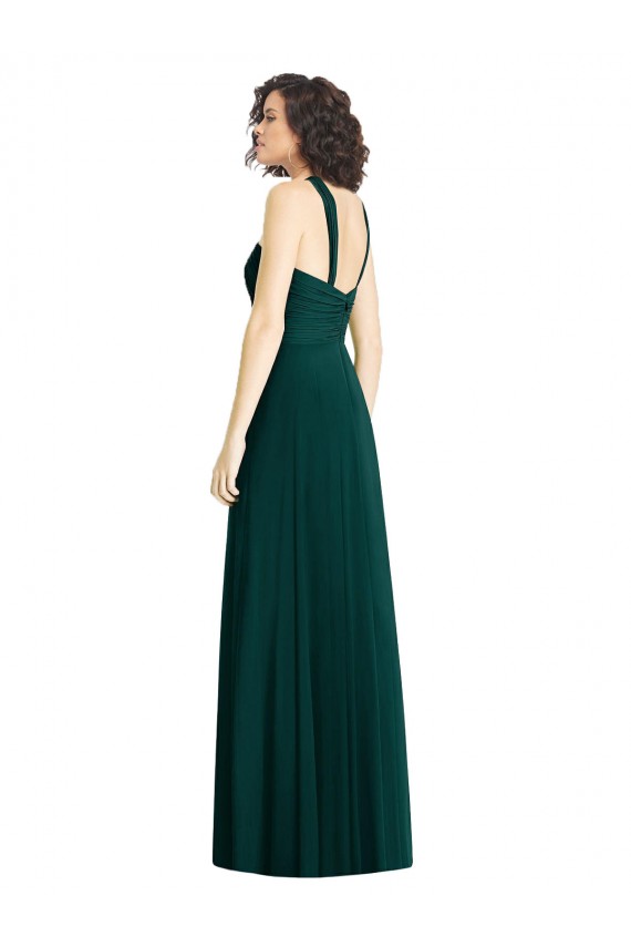 Sempre Verde Linha A Cabeçada Chiffon Longo Vestidos de Madrinha Acessíveis