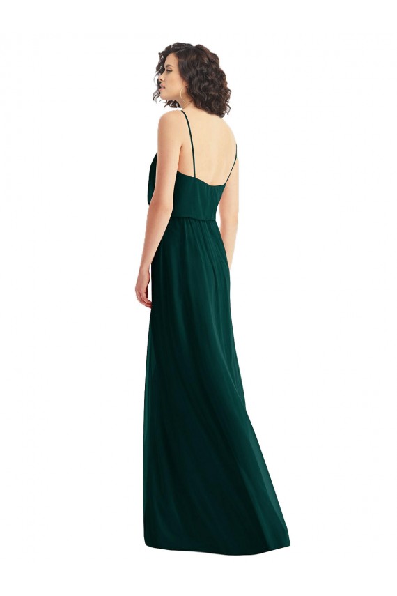 Sempre Verde Linha A Decote V Chiffon Longo Vestidos de Madrinha