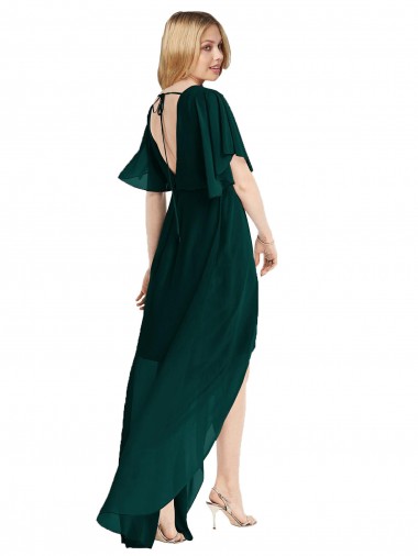 Sempre Verde Linha A Decote redondo Alto Baixo Chiffon Alto Baixo, Longo Alto Baixo Vestidos de Madrinha