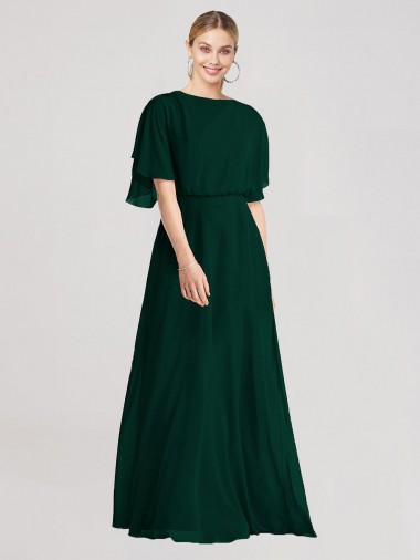 Sempre Verde Linha A Decote redondo Chiffon Longo Vestidos de Madrinha