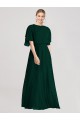 Sempre Verde Linha A Decote redondo Chiffon Longo Vestidos de Madrinha Acessíveis