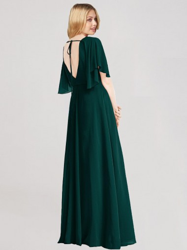 Sempre Verde Linha A Decote redondo Chiffon Longo Vestidos de Madrinha